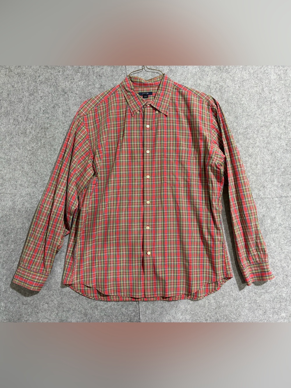 J. Crew Men's Red and Green Plaid Button-Down Shirt